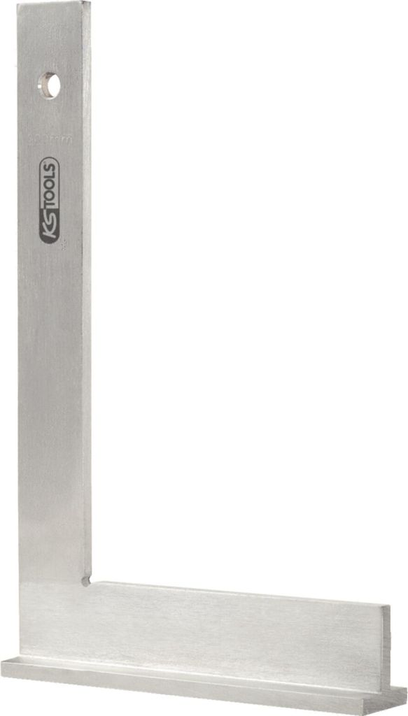 A single metal angle ruler on a white background.