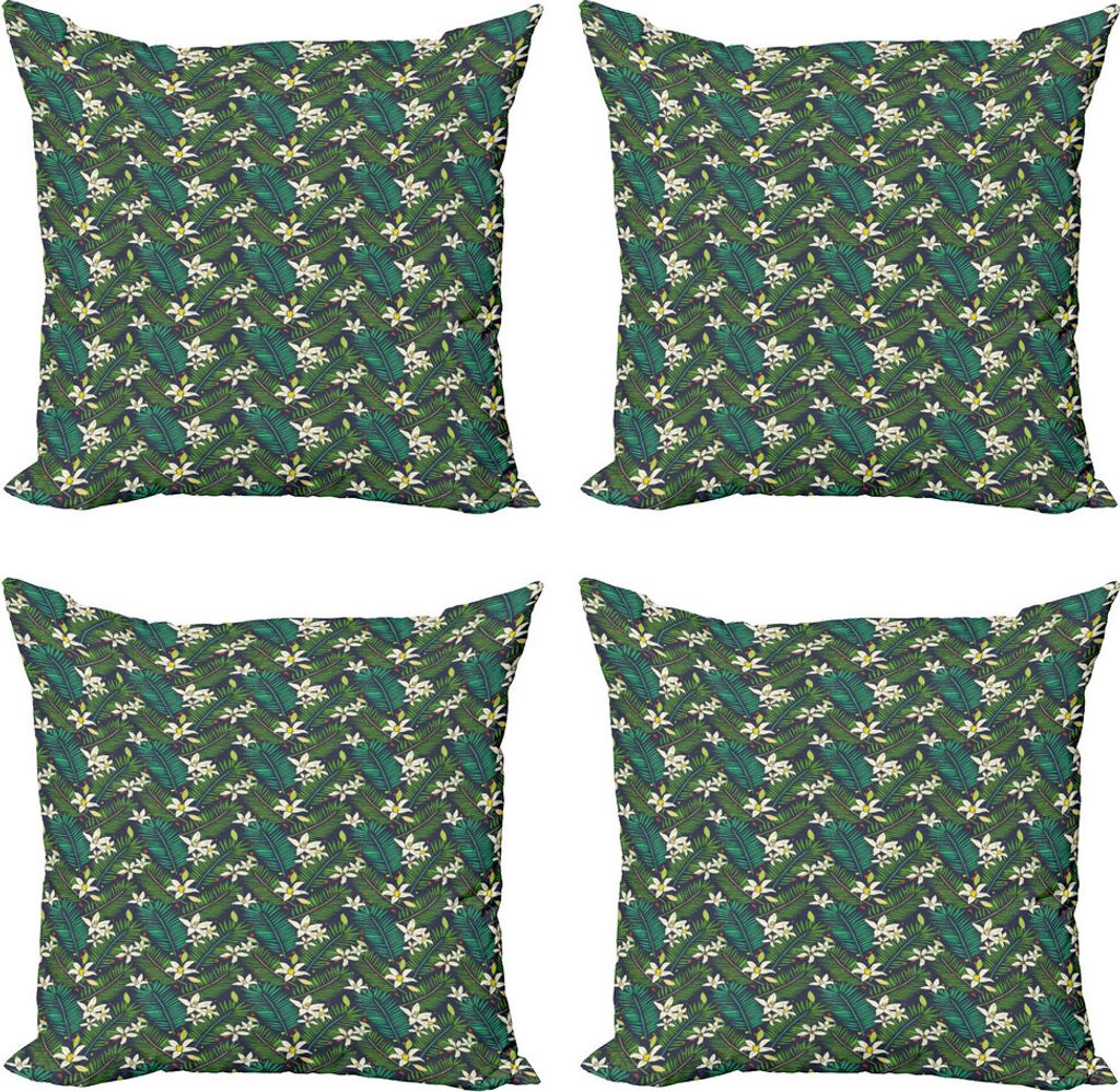 ABAKUHAUS Tropisch Kissenbezug Set (4 Stück), Hawaii Flora Exotische Blütenblätter, Moderner Doppelseitiger Digitaldruck, 60 cm x 60 cm, Mehrfarbig