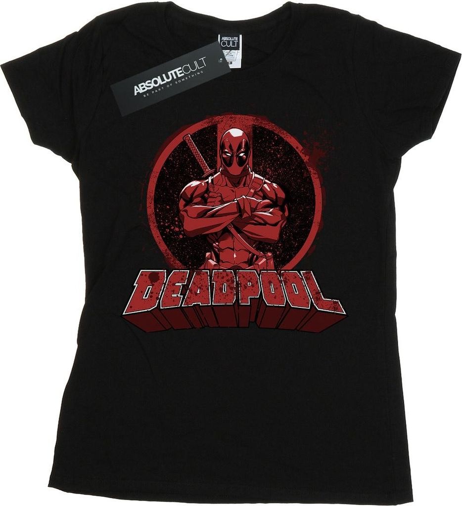 Deadpool - "Arms Crossed" T-Shirt für Damen BI929 (M) (Schwarz)