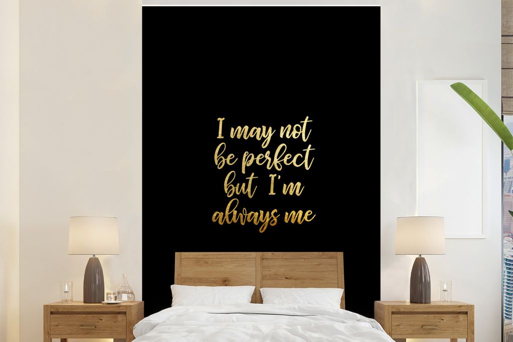 MuchoWow Fototapete für Wohnzimmer oder Schlafzimmer Wandtapete Vinyl Motivtapete Perfekt - Schwarz und Gold - Zitate - 170x260 cm - Wohnzimmert...