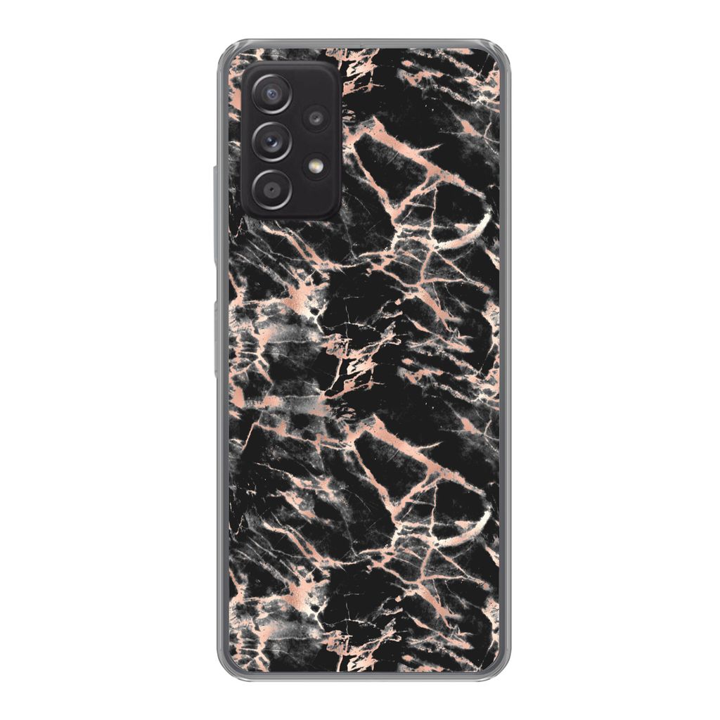 MuchoWow Handyhülle Schutzhülle Hülle für Samsung galaxy a73 Roségold - Marmor - Muster - Schwarz Silikon Softcase Handy Hülle - Handyhülle