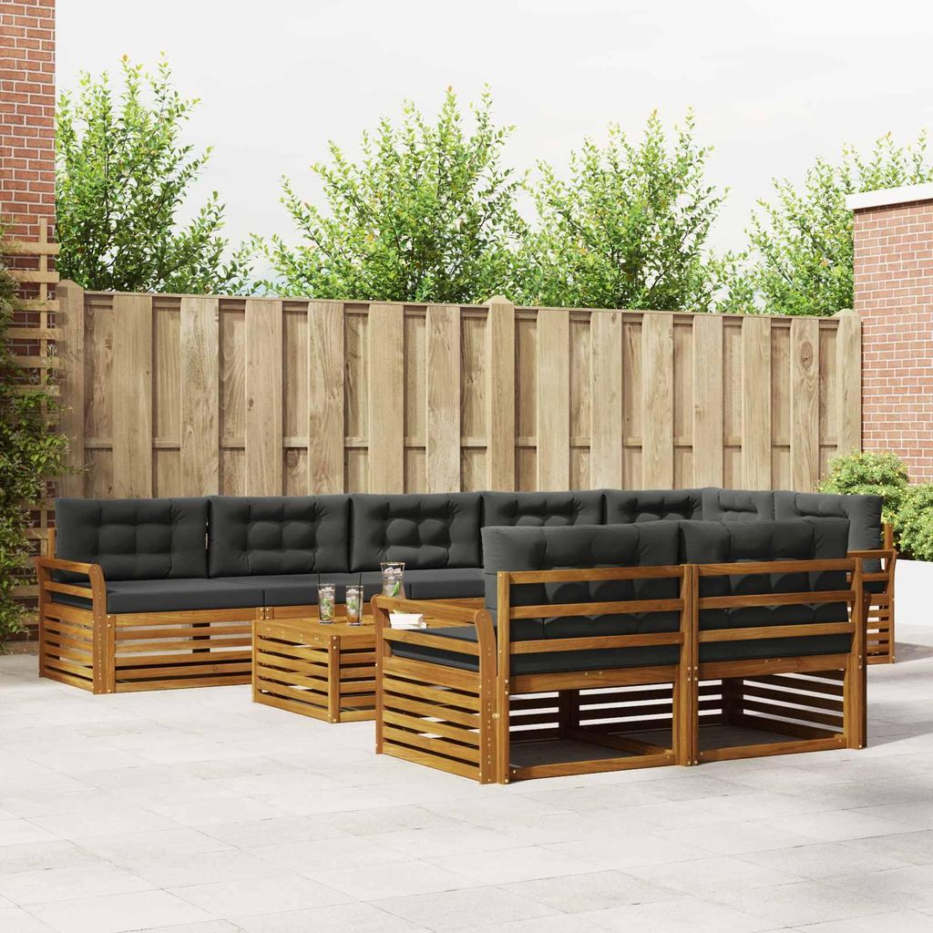 "2026 Aktion"Outdoor-Sofagarnitur - CLORIS - Balkonmöbe/Sitzgruppe - mit Kissen 9 pcs - Moderne Design - Natur und Anthrazit - Gartensofas Promoti...