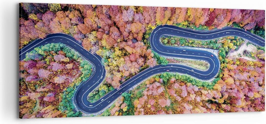 Bild auf Leinwand - Leinwandbild - Einteilig - Kurvenreich Weg Wald - 120x50cm - Wand Bild - Wanddeko - Wandbilder - Leinwanddruck - Bilder - Wandd...