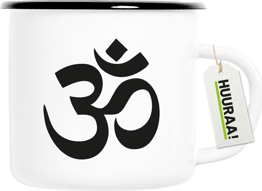 Huuraa Emaille Tasse Om Symbol 300ml Vintage Campingbecher Geschenkidee