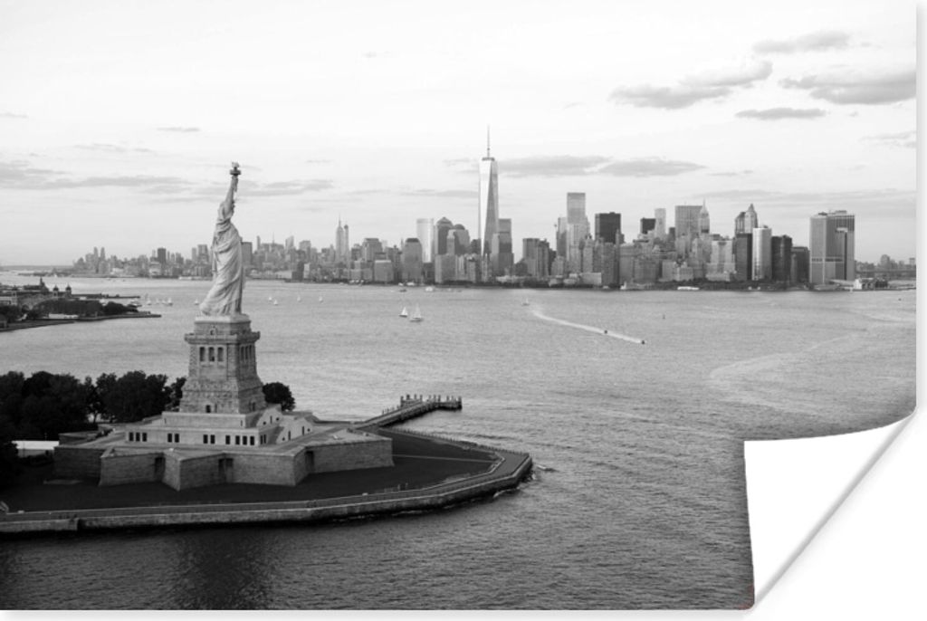 MuchoWow Poster New York - Freiheitsstatue - Schwarz - Weiß 180x120 cm - Fotoplakat