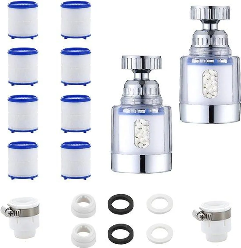 Douchette filtrante anti-calcaire 360° avec 8 recharges en coton PP blanc