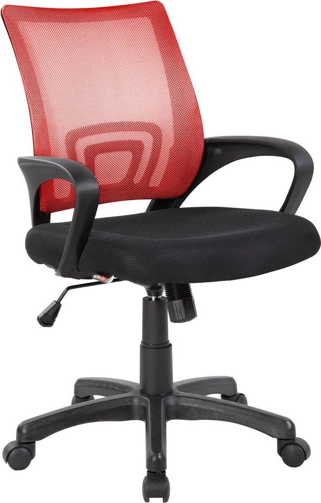 Bürostuhl Dgell, Mesh-Arbeitsstuhl mit Armlehnen, Ergonomischer Bürositz, 59x54h90/100 cm, Schwarz und Rot