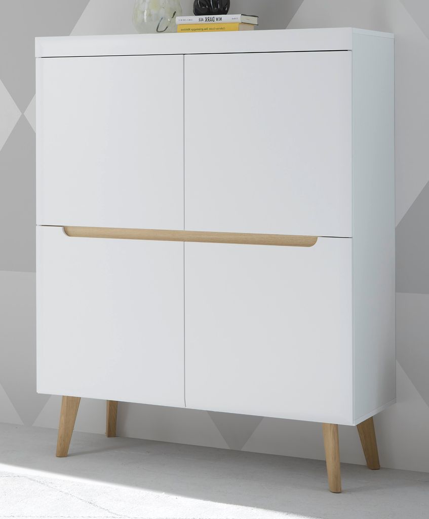Highboard "Isgard" in weiß matt und Scandi Eiche Kommode skandinavisch