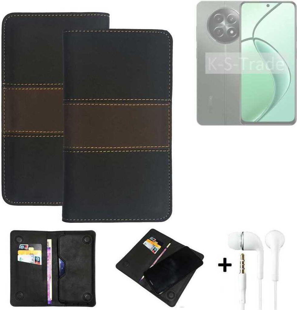 K-S-Trade Handyhülle + Kopfhörer kompatibel mit Realme 12 5G Schutzhülle Walletcase Bookstyle Tasche Schutz Case Hülle Wallet Cover Kunstleder