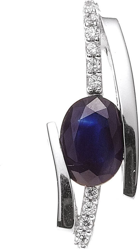 Anhänger Saphir blau Solitär 585 Weißgold Safir Diamant Brillanten Damen