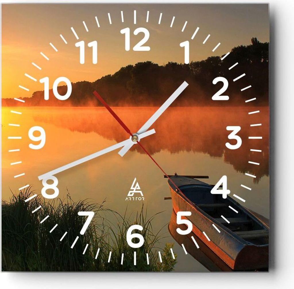 Wanduhr - Quadrat - Glasuhr - Morgen Nebel See Landschaft - 40x40cm - Schleichendes Uhrwerk - Lautlos - zum Aufhängen bereit - Dekoration Modern -...