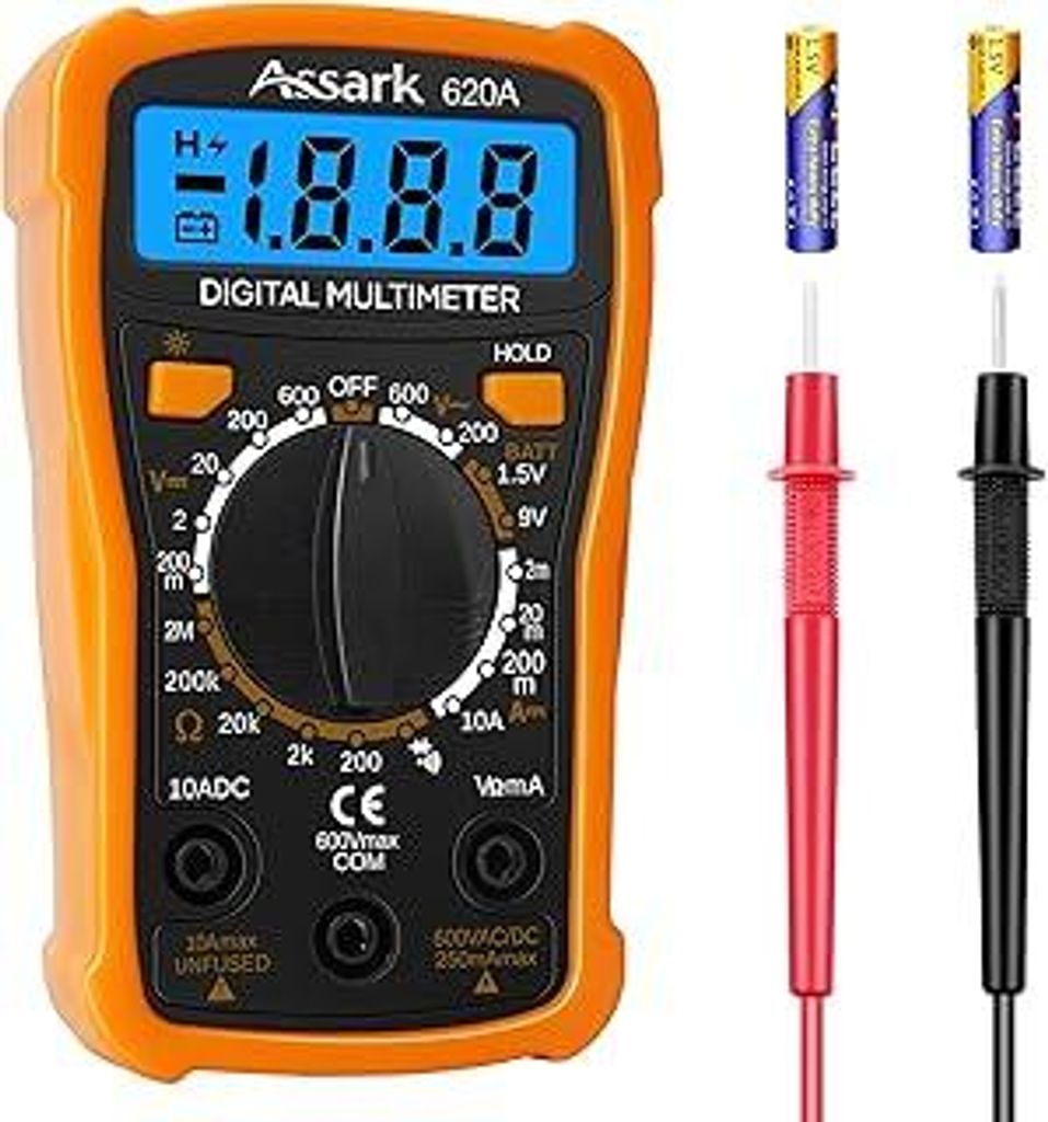 Assark Digital Multimeter, Voltmeter Batterietester Spannungsprüfer für AC/DC Spannung DC Strom Durchgang Widerstand Diode, Strommessgerät mit H...