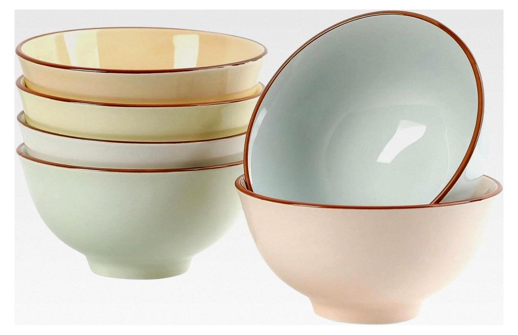 Müslischalen 6er Set Keramik - Suppenschalen in Bonbonfarben - Bunte Schalen für Müsli, Salat, Suppe, Cornflakes und Nudeln - 680 ml - 16 x 7,5 cm