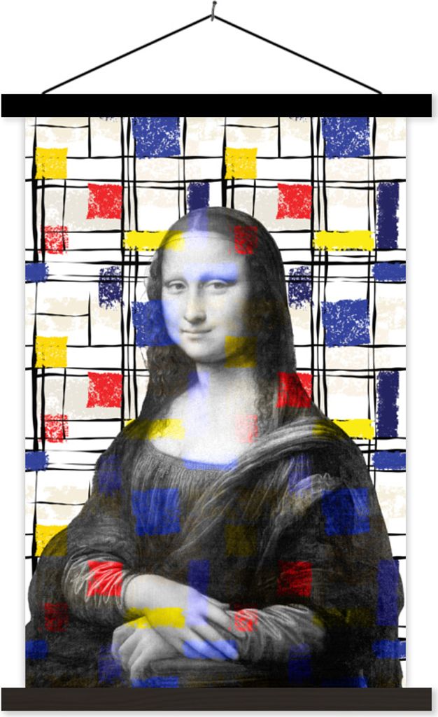 MuchoWow Textilposter Mona Lisa - Mondrian - Alte Meister 120x180 cm mit schwarzem Rahmen - Fotos