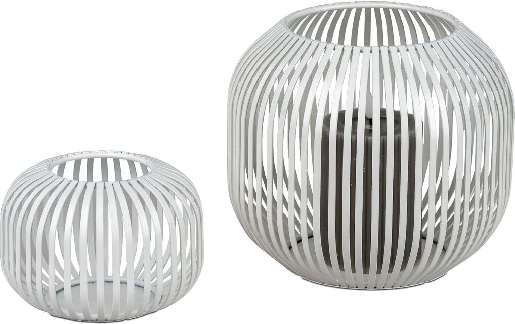 2er Set Windlichter Wili Stäbe in Kugelform H. 10 + 18cm weiß aus Metall Formano