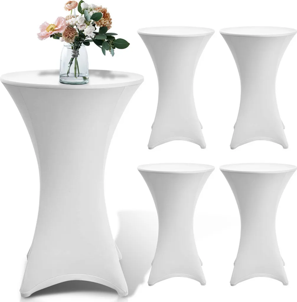 4x Clanmacy Copritavolo Bianco Ø 60 cm - Tovaglia Elastica Bistrot - 8