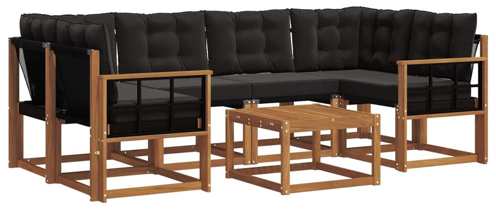 vidaXL Outdoor-Sofagarnitur mit Kissen 7 pcs Natürlich und Schwarz