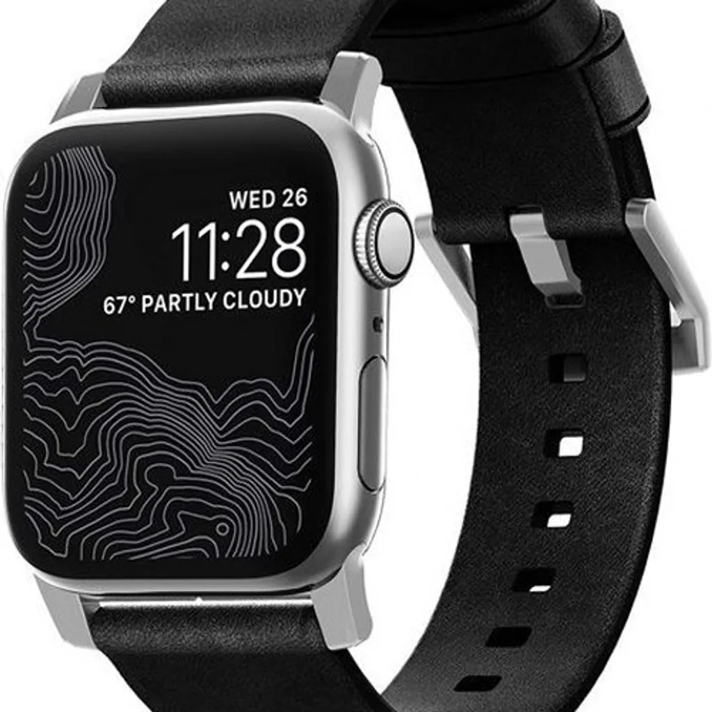 Nomad, cinturino in pelle Horween per Apple Watch 42-44-45 mm, nero / argento
