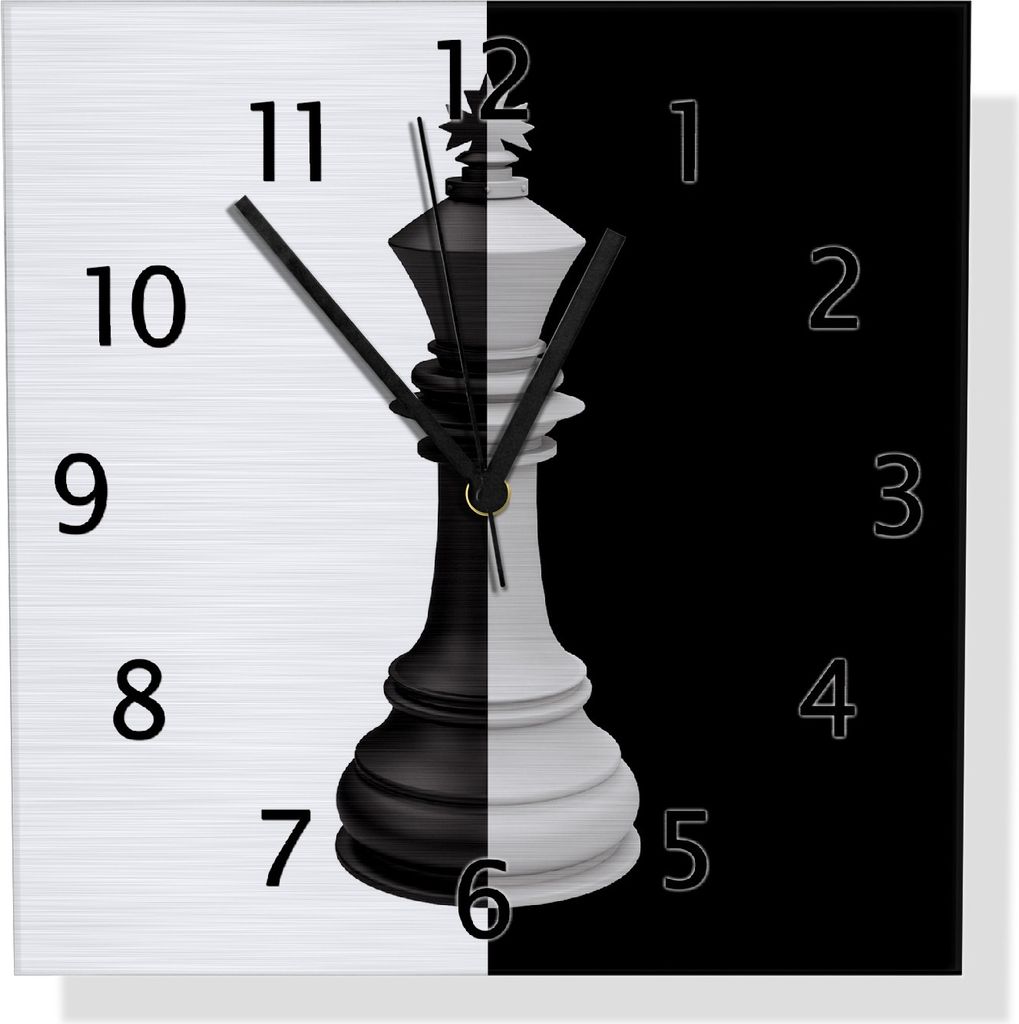 Wallario Design Wanduhr Schachfigur schwarz-weiß aus Aluverbund, Größe 30 x 30 cm