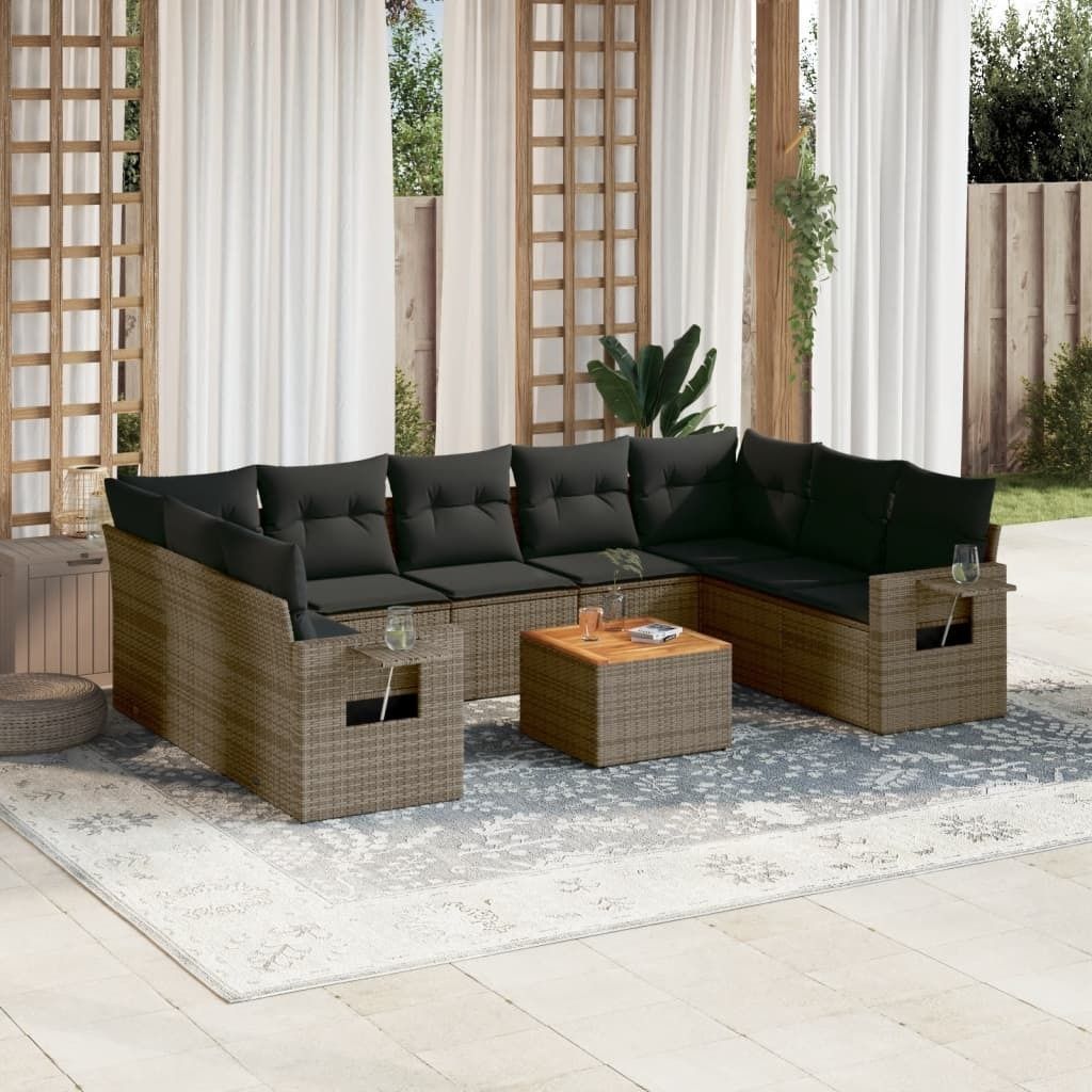 Maison Exclusive - 10-tlg. Garten-Sofagarnitur mit Kissen Grau Poly Rattan