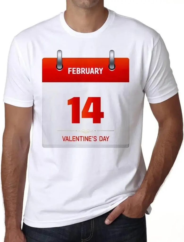 Herren Grafik T-Shirt Kalender zum Valentinstag – Valentines Day Calendar – Öko-Verantwortlich Vintage Jahrgang Kurzarm Lustige Druck Geburtstag