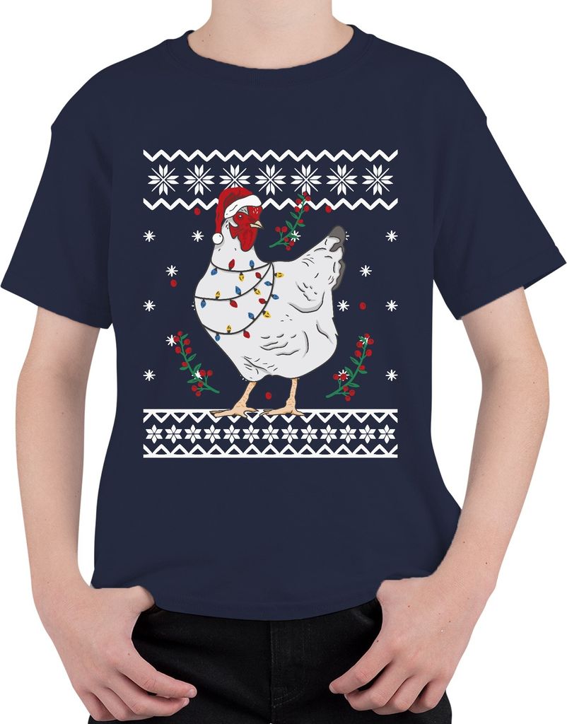 Huhn Weihnachtsmütze Hühnerfreunde - Ugly Christmas Sweater Weihnachten Uni Kinder T-Shirt, Navy, 104