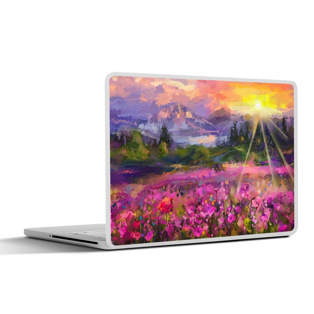 MuchoWow Laptop Aufkleber Sticker Cover Gemälde - Ölfarbe - Blumen - Natur - Sonne 32.5x23.5 cm - Sticker für Laptop - Selbstklebend