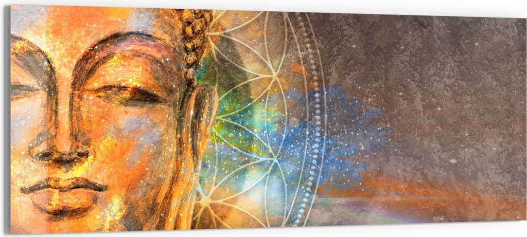DEQORI Glasbild Acryl 125x50 cm 'Meditierender Buddha' Wandbild Bild modern Deko