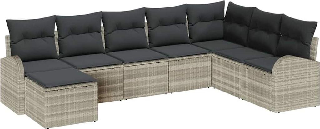 vidaXL Sofa Set mit Kissen mit Speicher 8 pcs Hellgrau Poly-Rattan