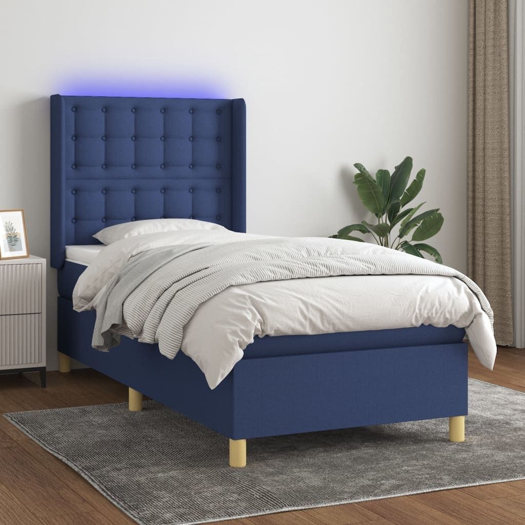 Maison Exclusive - Boxspringbett mit Matratze & LED Blau 90x200 cm Stoff
