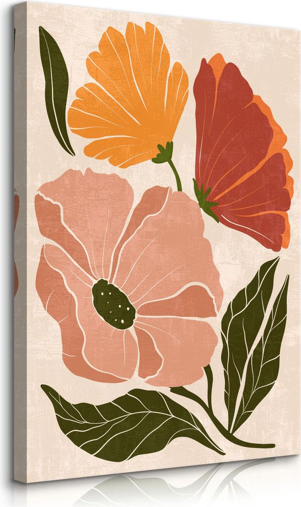 Muralo Leinwandbild Canvas BLUMEN Blätter Feldpflanzen Wandbild Boho Stil Br. 50cm x Hö. 70cm