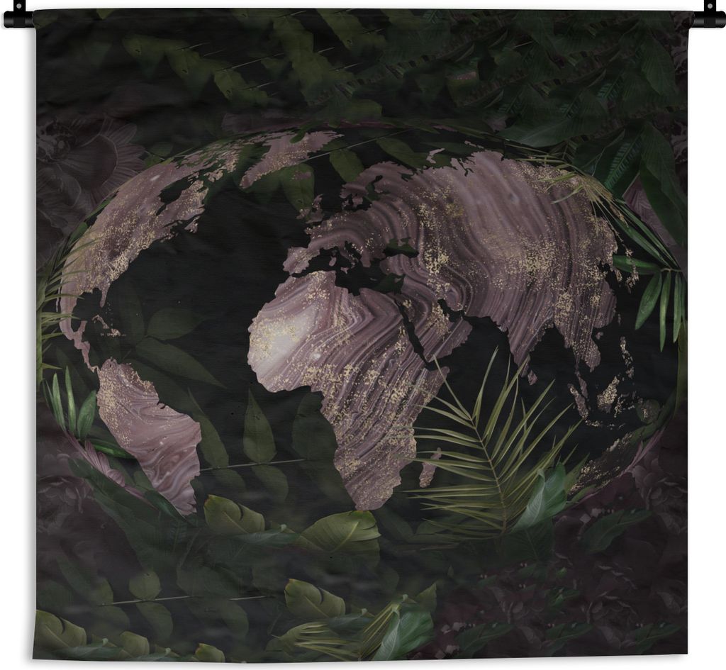 MuchoWow Wandteppich Wandbehang Weltkarte - Pflanzen - Lila 150x150 cm Tapisserie Dekoration Wandtuch - Wohnaccessoires - Modernes