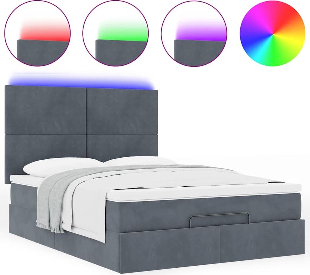 Ottoman-Bett mit Matratzen & LEDs Dunkelgrau 140x200 cm Samt