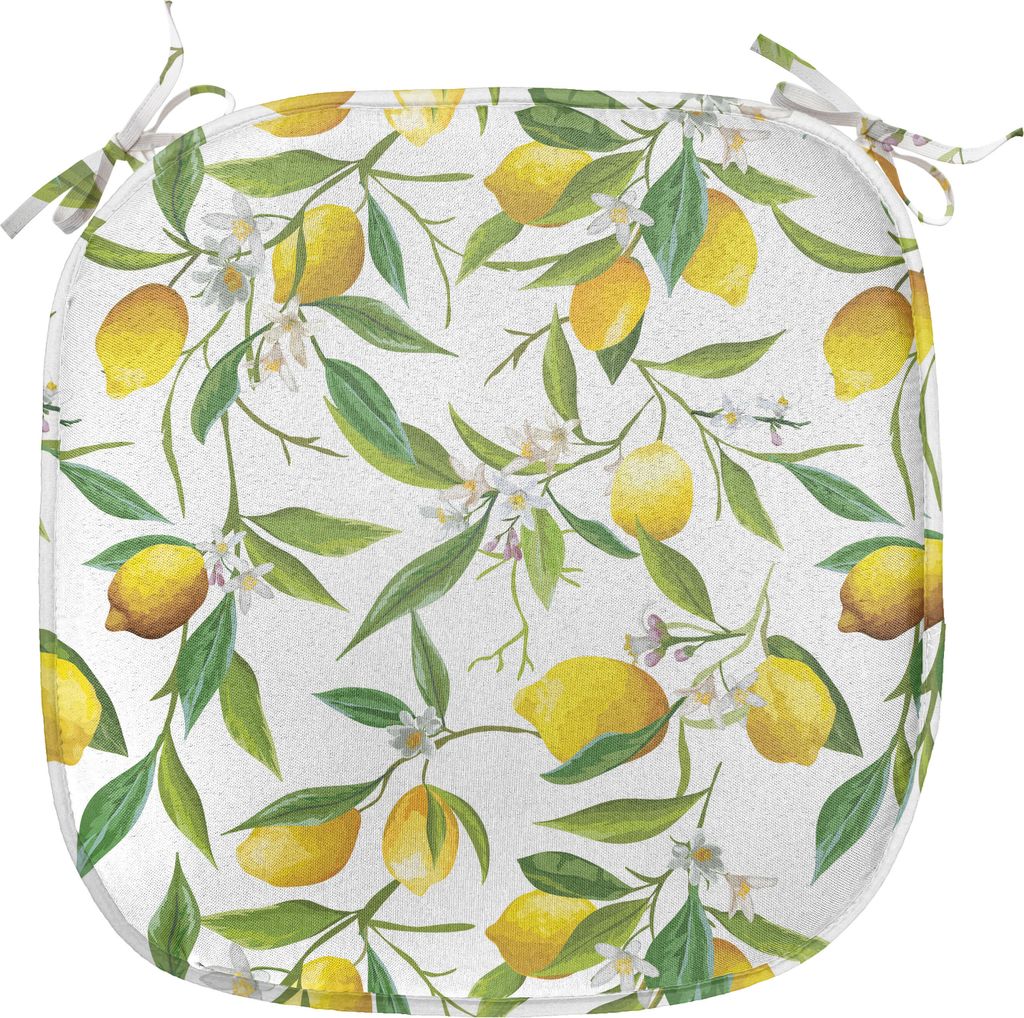 ABAKUHAUS Natur Polster für Esszimmerstühle, Lemon Woody Romantic, Dekoratives wasserfestes Kissen mit Riemen für Küchensitze, 40 cm x 40 cm, G...
