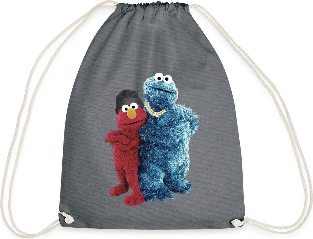 Spreadshirt Sesamstraße Gangster Krümelmonster & Elmo Turnbeutel, One size, Grau