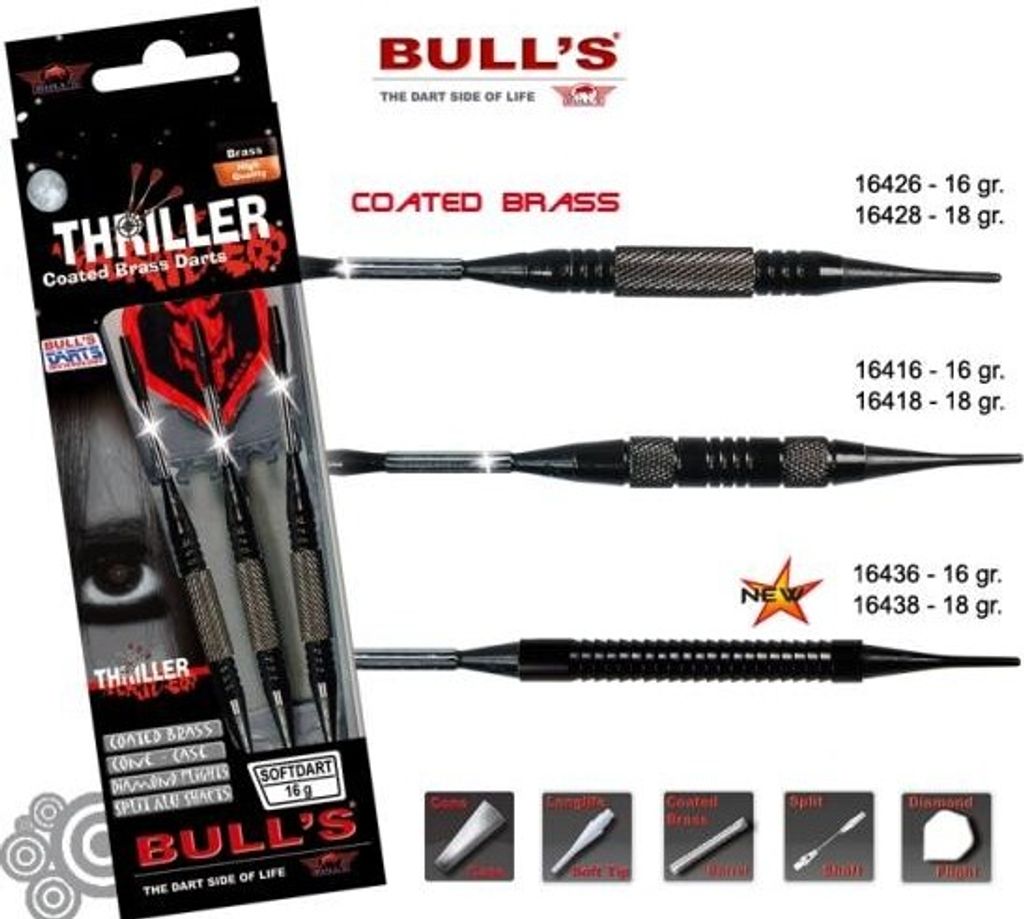 Bull's Thriller Softdart pulverbeschichteter Brass Dart Soft - Dartpfeile, Gewicht:16428 - 18 g
