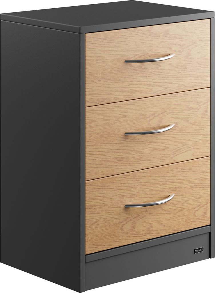 CASARIA® Nachttisch Holz Grau 3 Schubladen Kabelführung Produktbild 