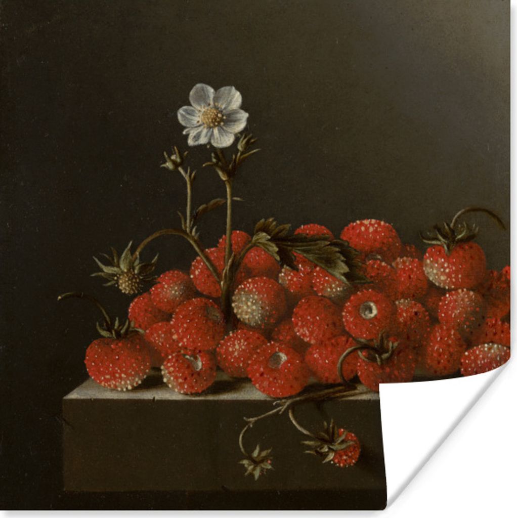 MuchoWow Poster Stillleben mit Walderdbeeren - Gemälde von Adriaen Coorte 75x75 cm - Wand Dekoration