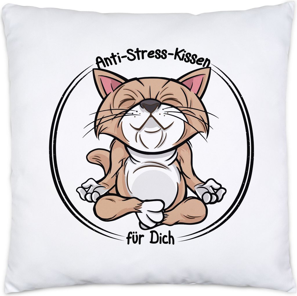 Anti-Stress Kissen inkl. Füllung Meditation Lustig Spruch Ironie Katze Geschenk-Idee Bürokollegen Chillen Yoga