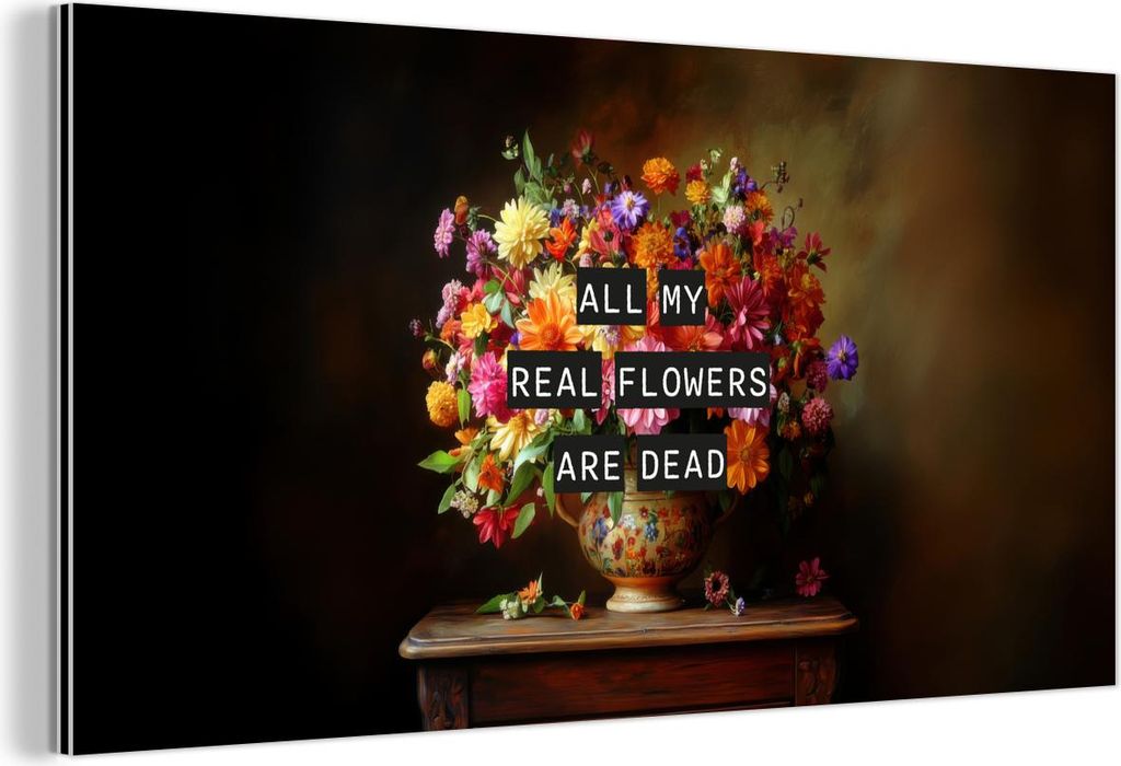 MuchoWow Wanddekoration Metall Metallbild Wandkunst 40x20 cm Farbe - Blumen - Vintage - Blumenvase MuchoWow Aluminium Gemälde - Bild - Aluminium