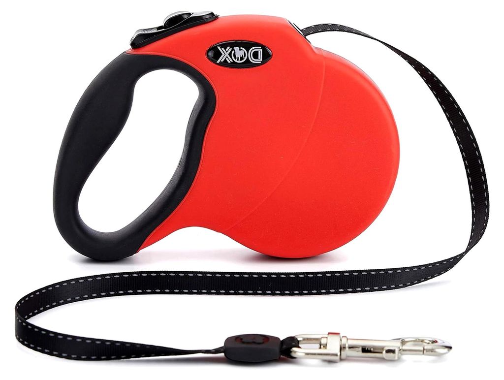 Ausziehbare Hundeleine - Stabile reflektierende Nylonstreifen - Bissfest - Rollleine mit Break & Lock System - S (Rot)