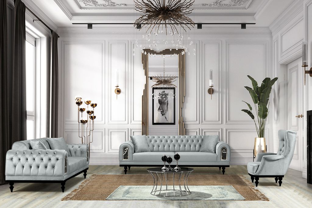 Couchgarnitur Couch - Set DRAGON, Spar-Set 3+2+1+1 / Grau 3-Sitzer mit Bettfunktion