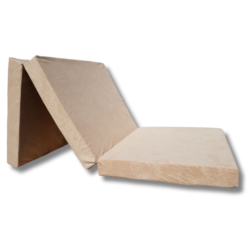 A folded mattress is shown against a white background.