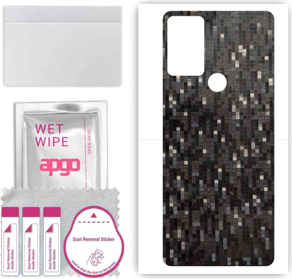 apgo Rückseite Schutzfolie, Skin, kompatibel mit TCL 305, Hinten Displayschutzfolie aus Vinylfolie, kratzfest, einfache Montage - Carbon Black Pixel