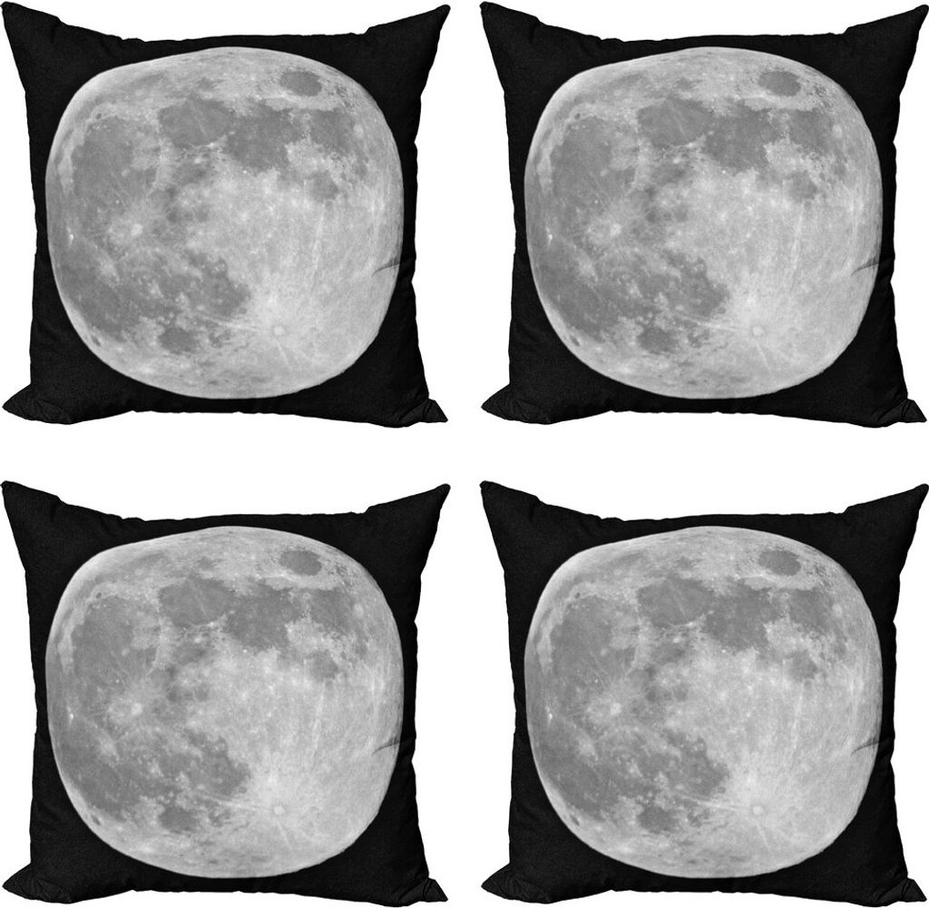 ABAKUHAUS Mond Kissenbezug Set (4 Stück), Monochrome Vollmond-Kunst, Moderner Doppelseitiger Digitaldruck, 45 cm x 45 cm, Schwarz Pale Grau