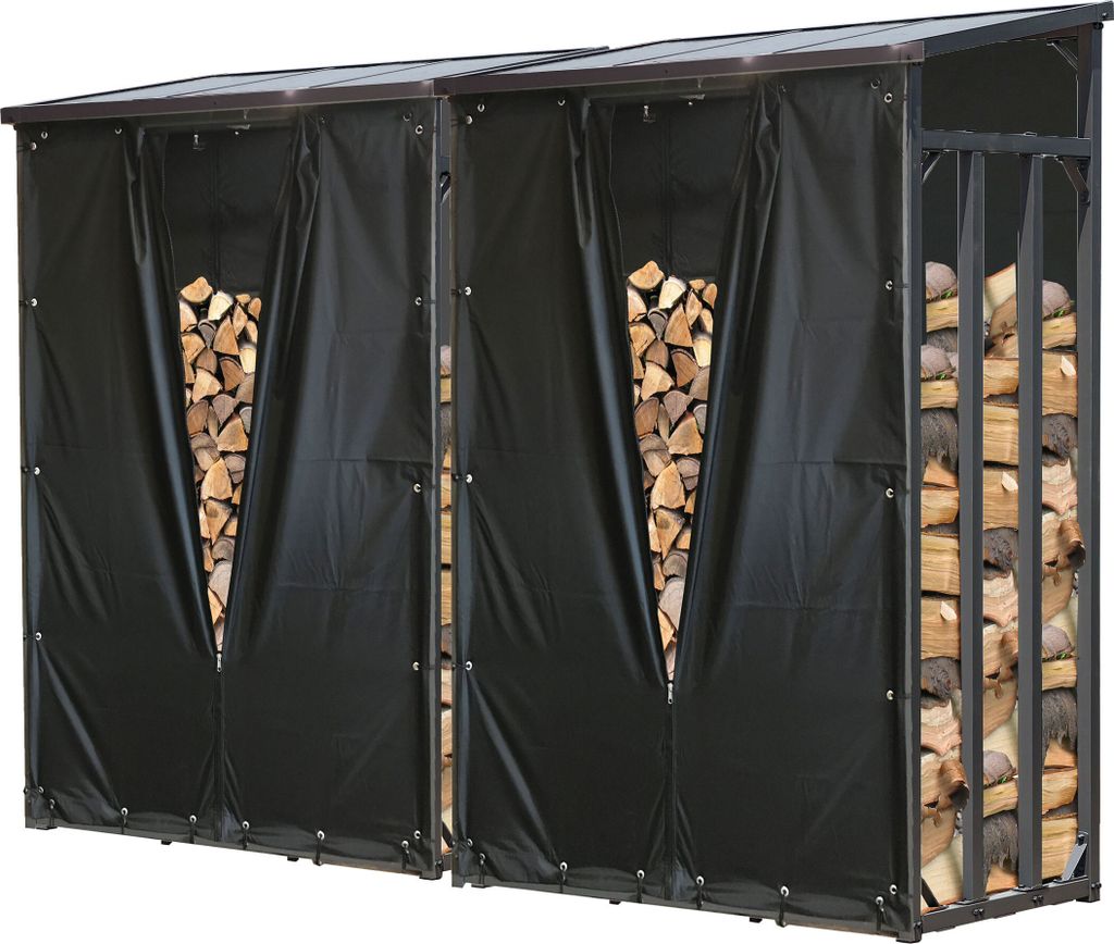 Set 2 Stück Metall Kaminholzregal Außen 130 x 70 x 185 cm, Mit Wetterschutz Schwarz, Pro - 40 mm Stahlprofil, Anthrazit, Wetterfest, Kapazität 3...