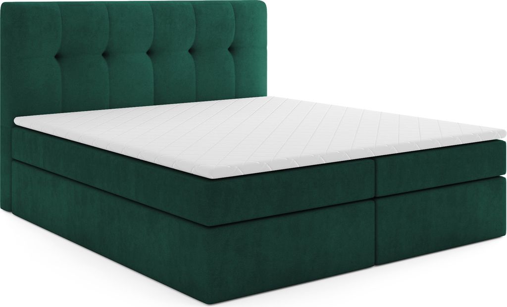 MR GROUP Boxspringbett mit Bettkasten, PATRYCJA, 140x200, grün, H3, Samtstoff, Polsterbett mit Matratze und Topper Doppelbett Bett für Schlafzimmer