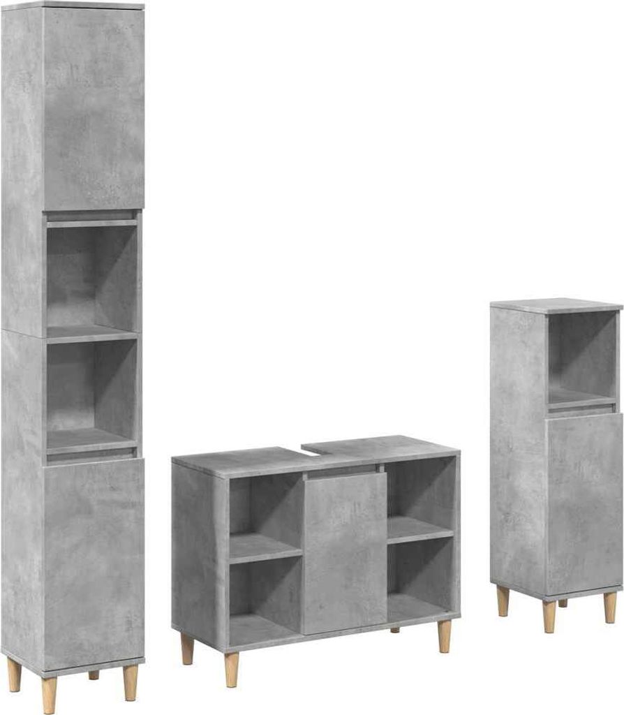 (Robust Möbel) 3-tlg. Badmöbel-Set stylische - Badezimmerschrank, Badschrank - Betongrau Holzwerkstoff - Badezimmerschränke DEMöbel369424