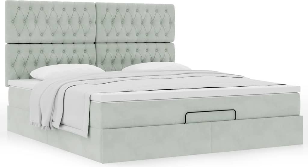 Design Ottoman-Bett mit Matratzen Hellgrau 180x200 cm Samt, Klassische Betten Neu