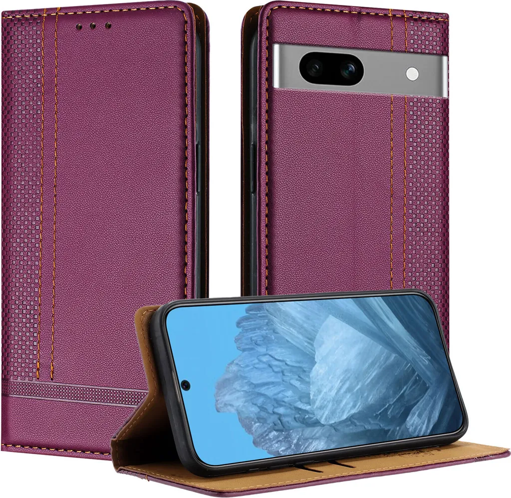 Cover Minimal Google Pixel 7A Pelle Viola con Stand e Portacarte